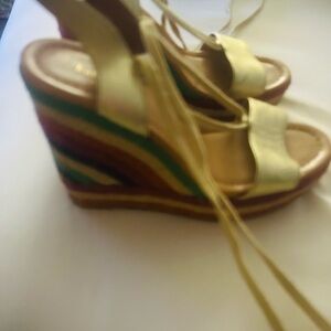 Kate Spade Gold and Multicolor Wedges